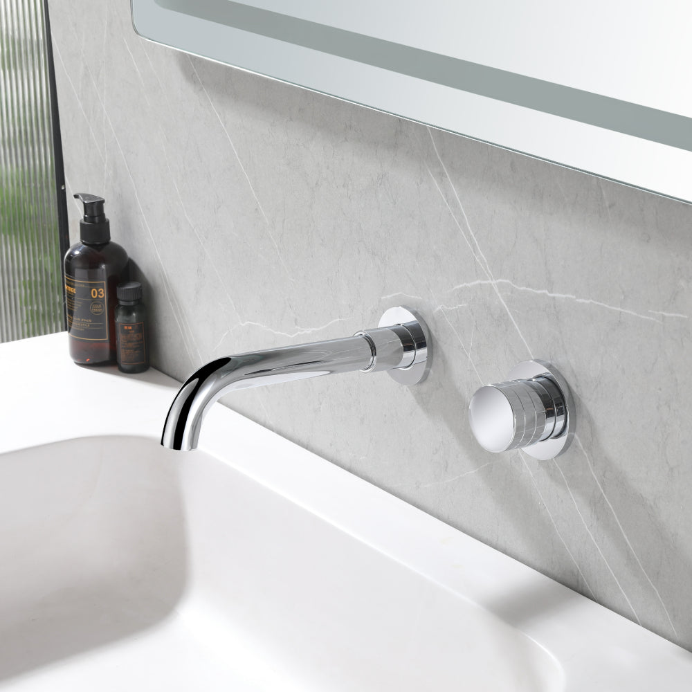 Chrome Wall-Mounted Bathroom Faucet with Single Lever and Swivel Spout