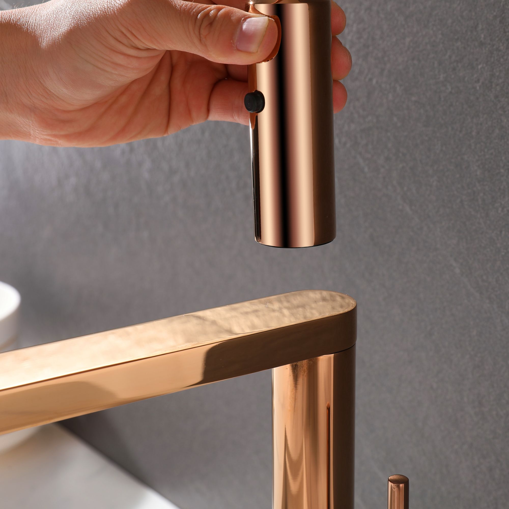 Rose Gold Magnetic Kitchen Faucet with High Arc and Dual Spray Function