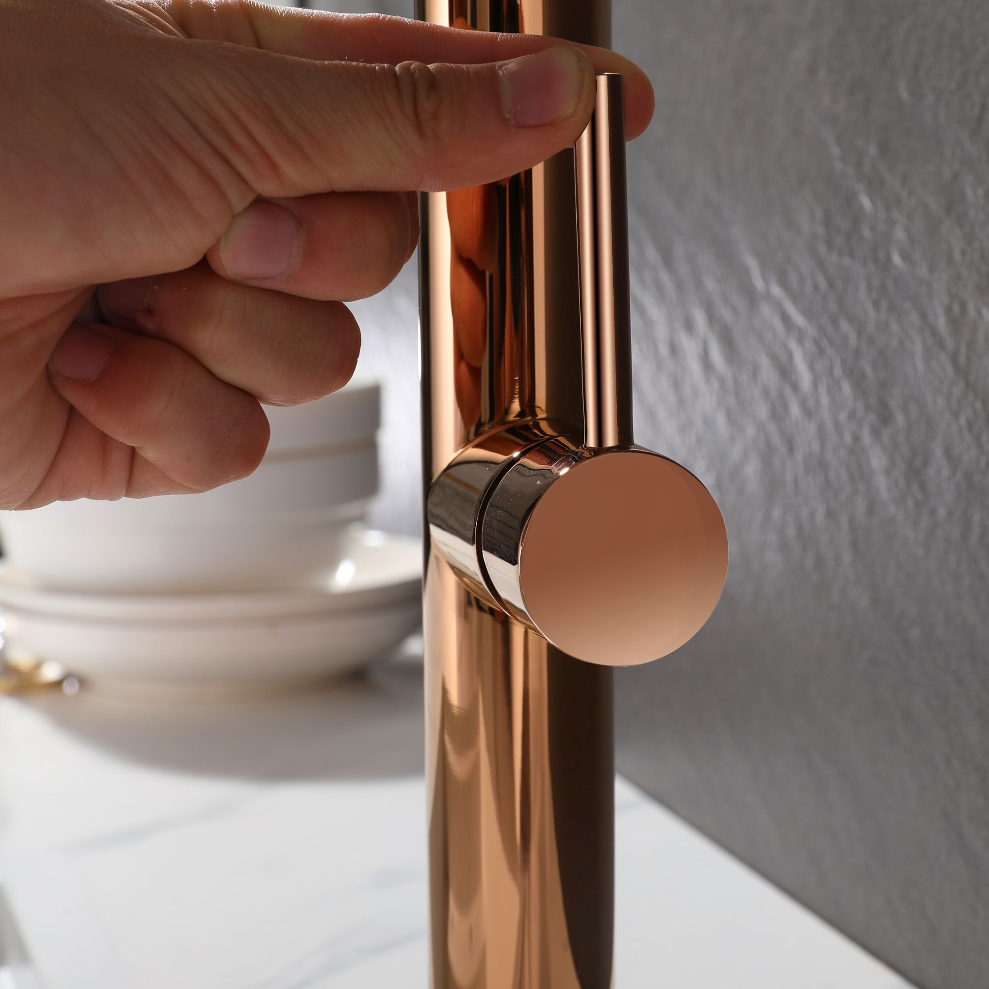 Rose Gold Magnetic Kitchen Faucet with High Arc and Dual Spray Function