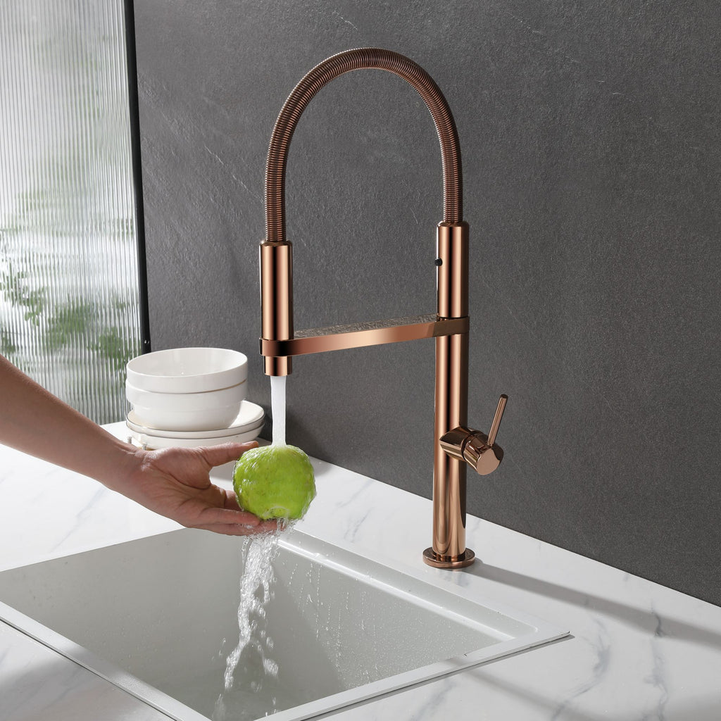 Rose Gold Magnetic Kitchen Faucet with High Arc and Dual Spray Function