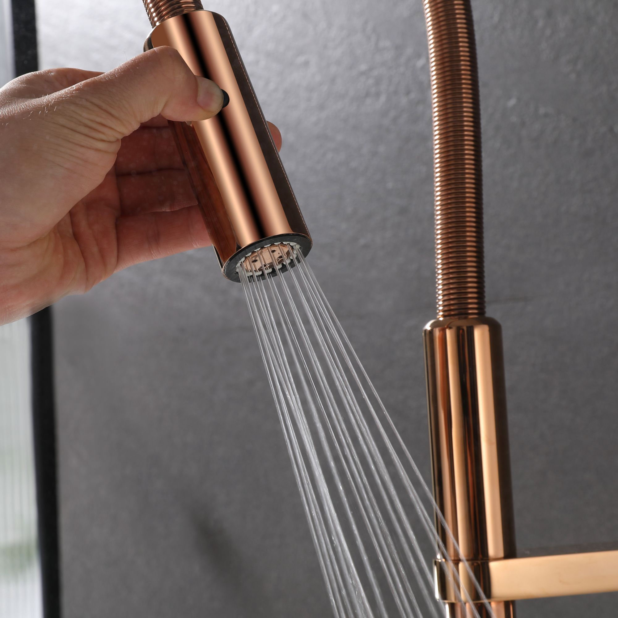 Rose Gold Magnetic Kitchen Faucet with High Arc and Dual Spray Function