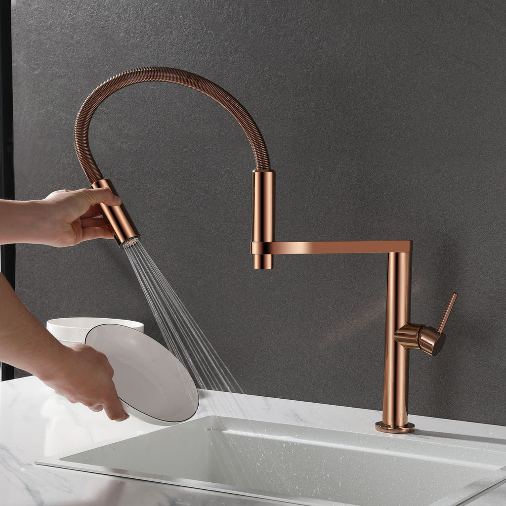 Rose Gold Magnetic Kitchen Faucet with High Arc and Dual Spray Function