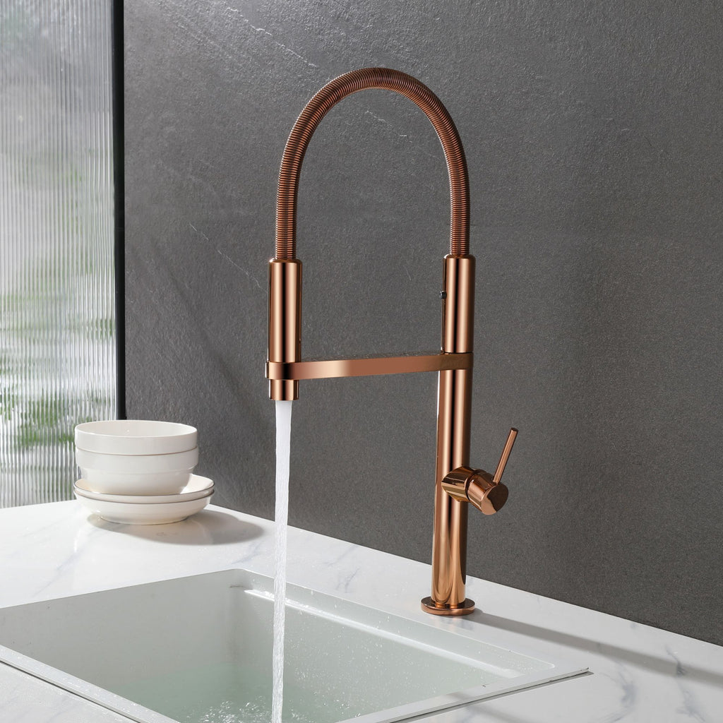 Rose Gold Magnetic Kitchen Faucet with High Arc and Dual Spray Function