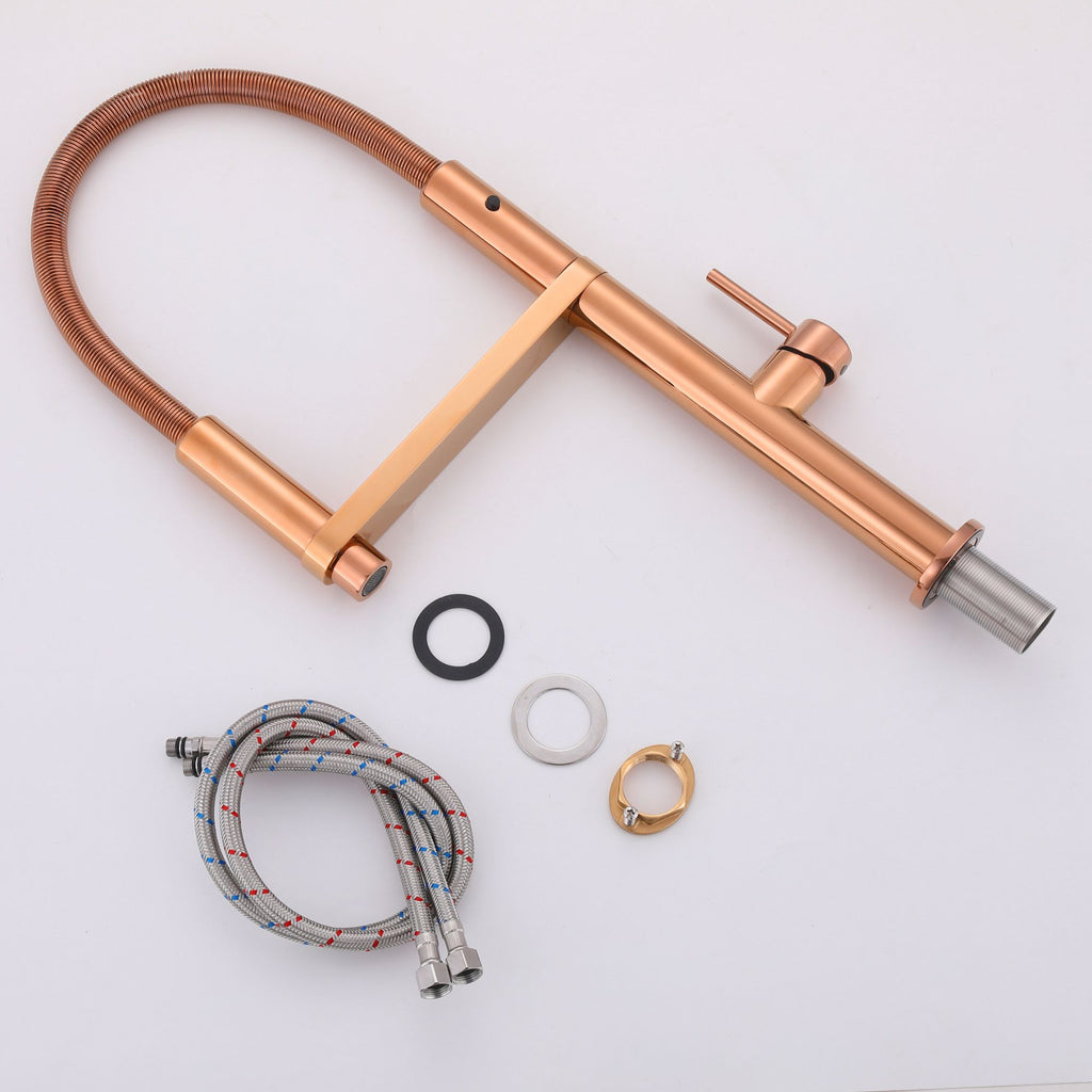Rose Gold Magnetic Kitchen Faucet with High Arc and Dual Spray Function