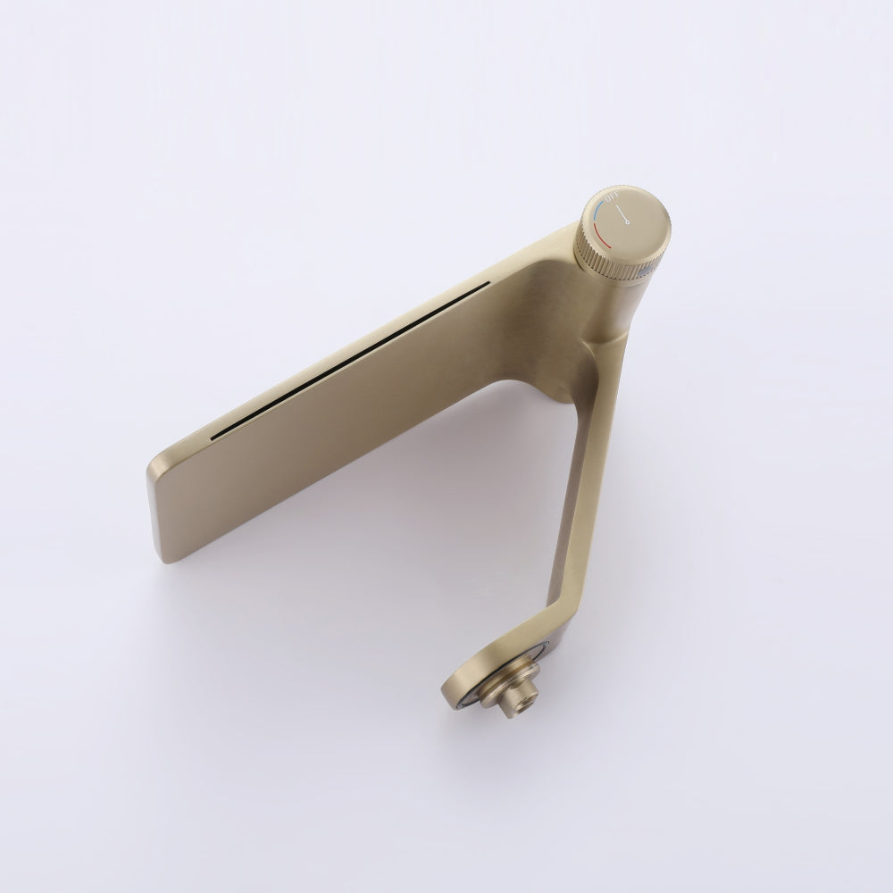 Brushed Gold Stainless Steel Waterfall Bathroom Faucet Featuring Storage Panel