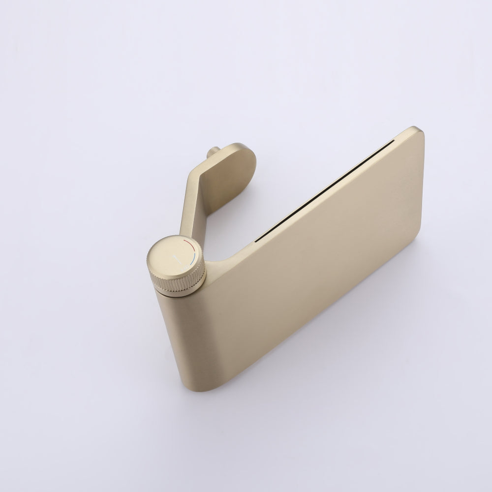 Brushed Gold Stainless Steel Waterfall Bathroom Faucet Featuring Storage Panel