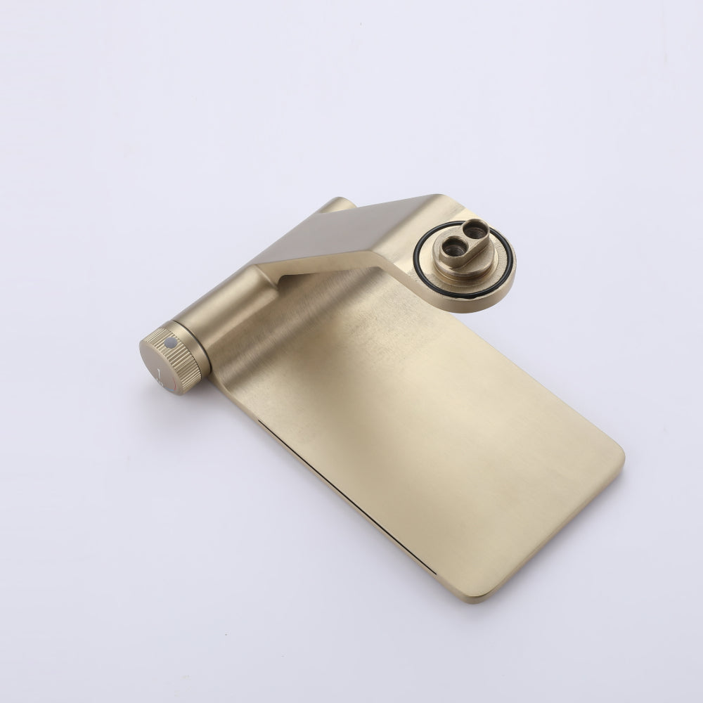 Brushed Gold Stainless Steel Waterfall Bathroom Faucet Featuring Storage Panel