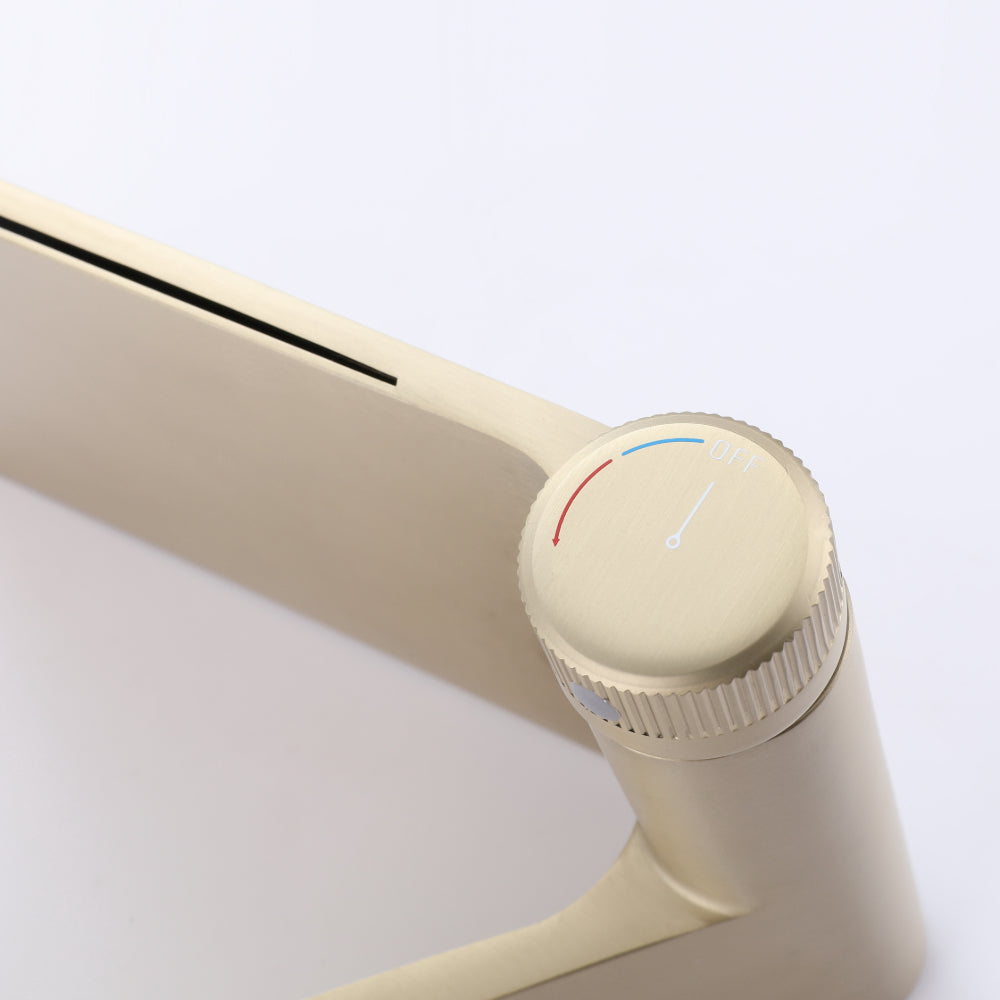 Brushed Gold Stainless Steel Waterfall Bathroom Faucet Featuring Storage Panel