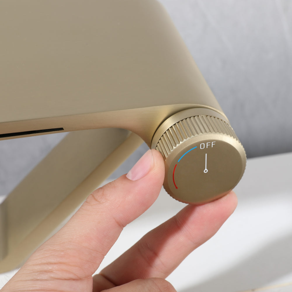 Brushed Gold Stainless Steel Waterfall Bathroom Faucet Featuring Storage Panel