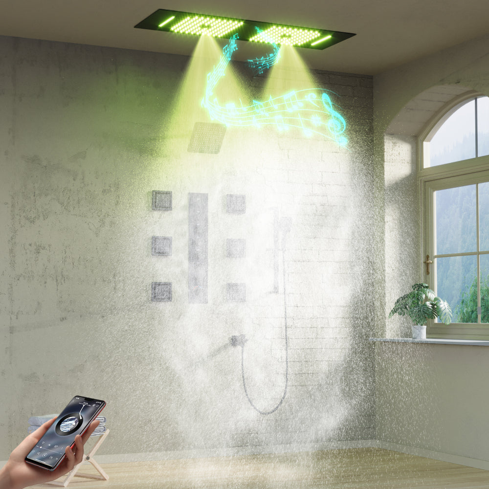 35" Smart Wall-Mounted Bluetooth Shower System with Thermostatic Control and Multi-Function Nozzles