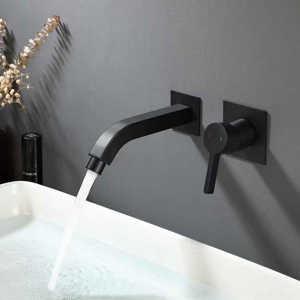 Modern Brass Wall-Mount Sink Faucet with Single-Handle, Matte Black Finish