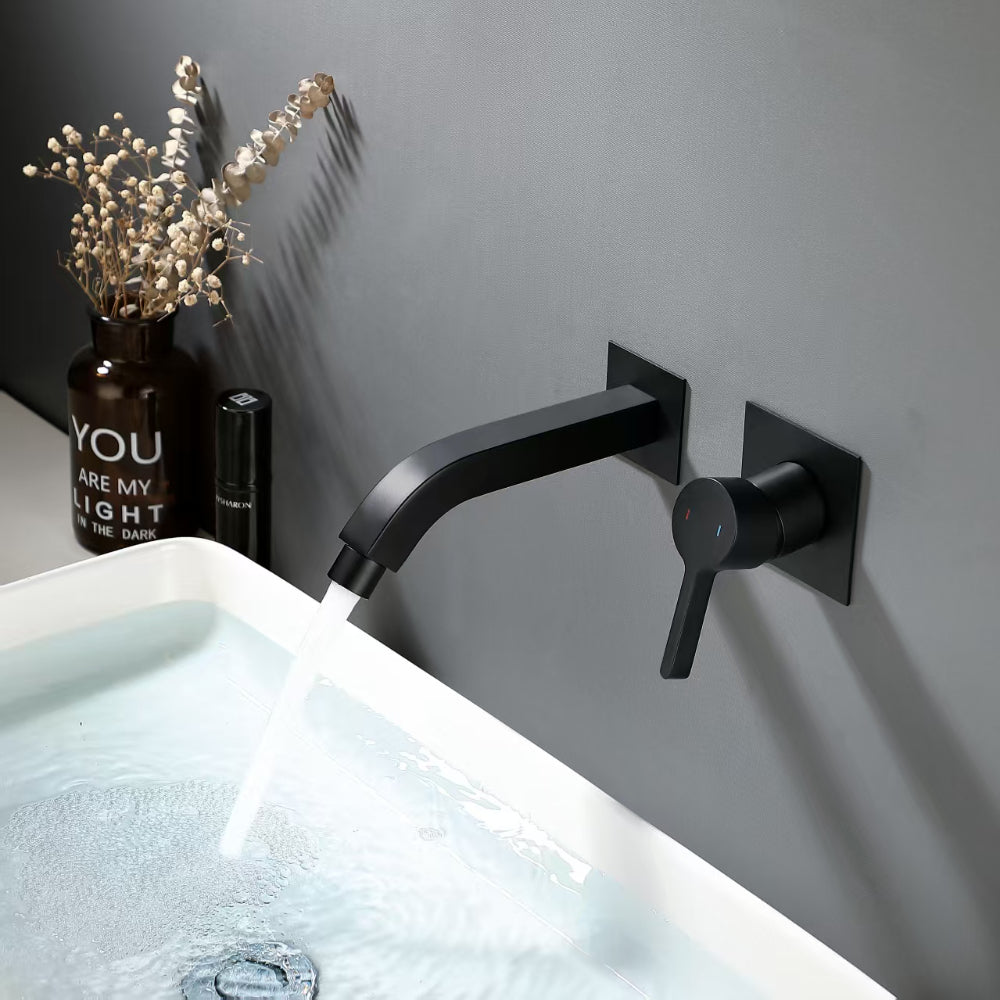 Modern Brass Wall-Mount Sink Faucet with Single-Handle, Matte Black Finish