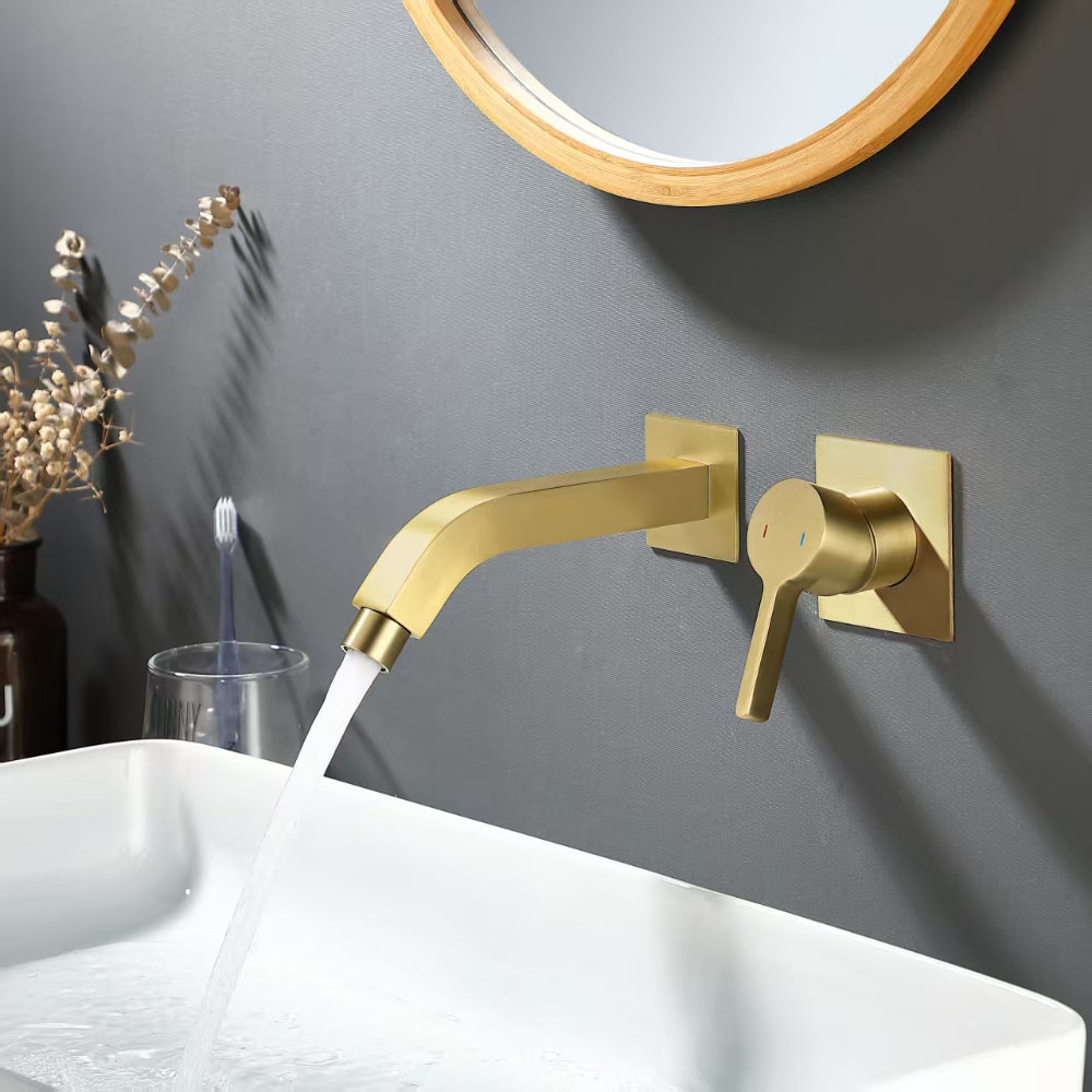Modern Brass Wall-Mount Sink Faucet with Single-Handle, Matte Black Finish