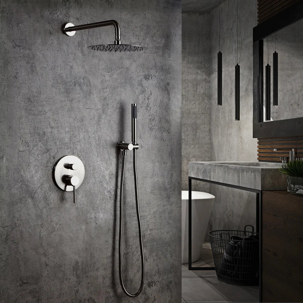 10" Wall-Mounted Rain Shower Set with Handheld Spray, Solid Brass Construction