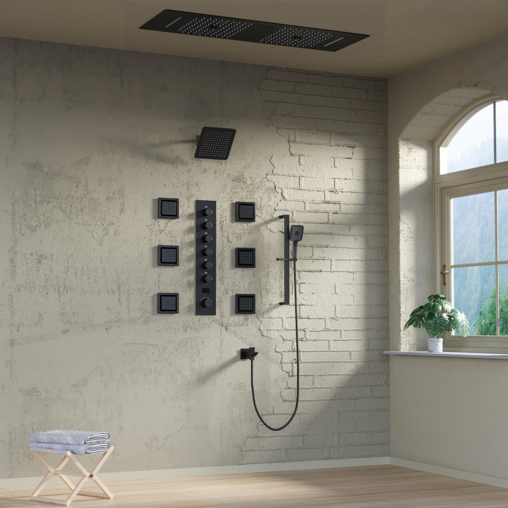 35" Smart Wall-Mounted Bluetooth Shower System with Thermostatic Control and Multi-Function Nozzles