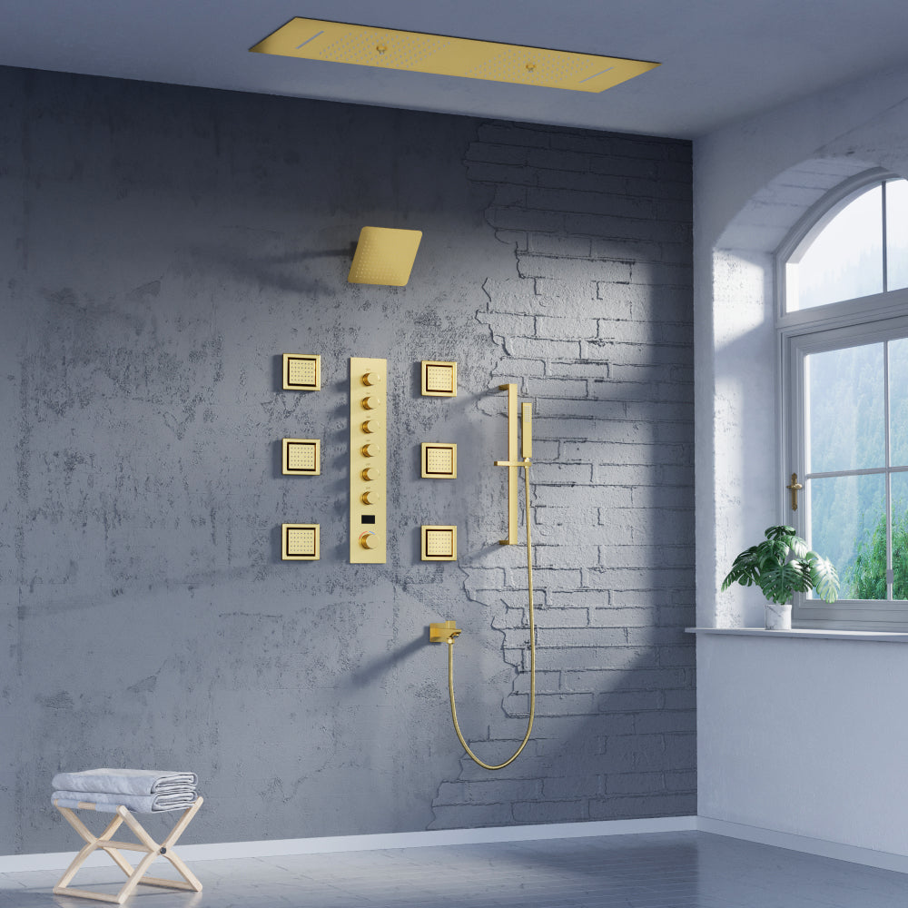 35" Smart Wall-Mounted Bluetooth Shower System with Thermostatic Control and Multi-Function Nozzles