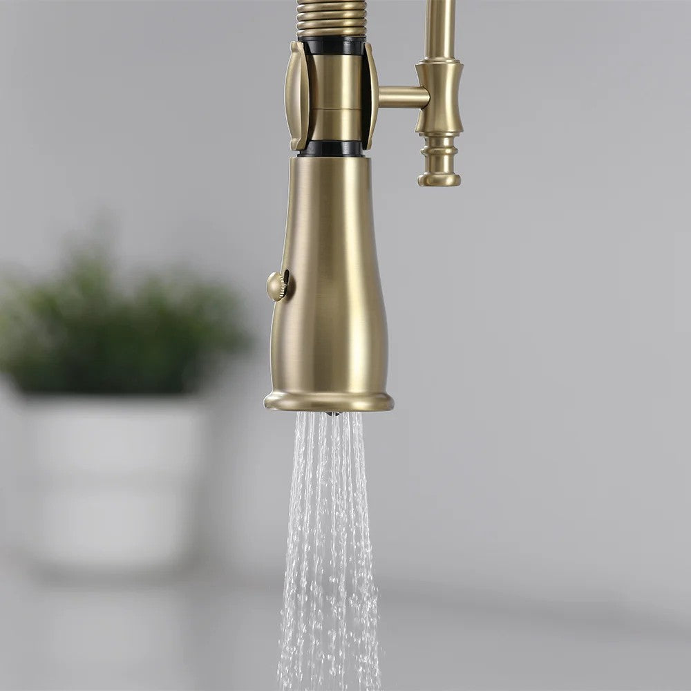 Solid Brass Kitchen Faucet with High Arc, Dual-Mode Pull-Down and Porcelain Handle