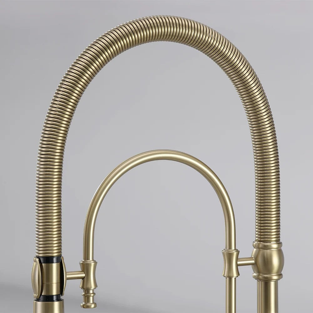 Solid Brass Kitchen Faucet with High Arc, Dual-Mode Pull-Down and Porcelain Handle