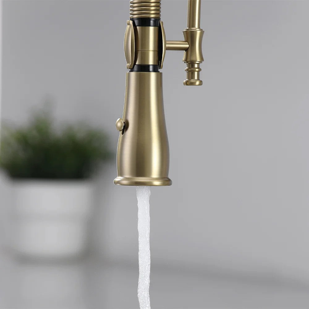 Solid Brass Kitchen Faucet with High Arc, Dual-Mode Pull-Down and Porcelain Handle