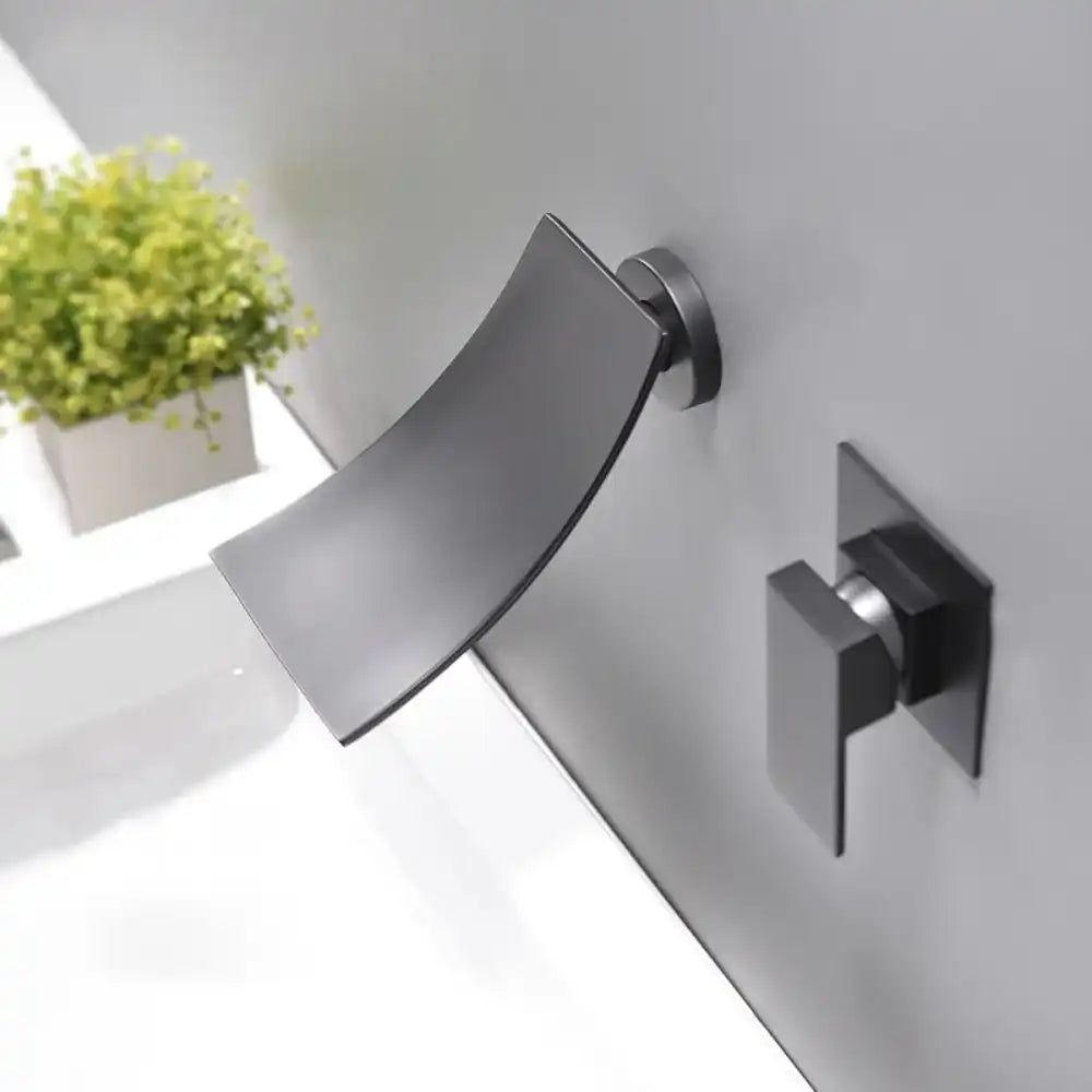 Matte Black Modern Single-Handle Wall-Mounted Waterfall Sink Faucet