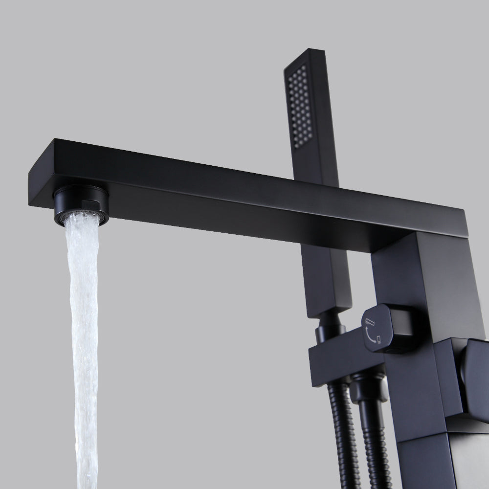 Modern Matte Black 1-Handle Freestanding Bathtub Faucet with Hand Shower, Solid Brass