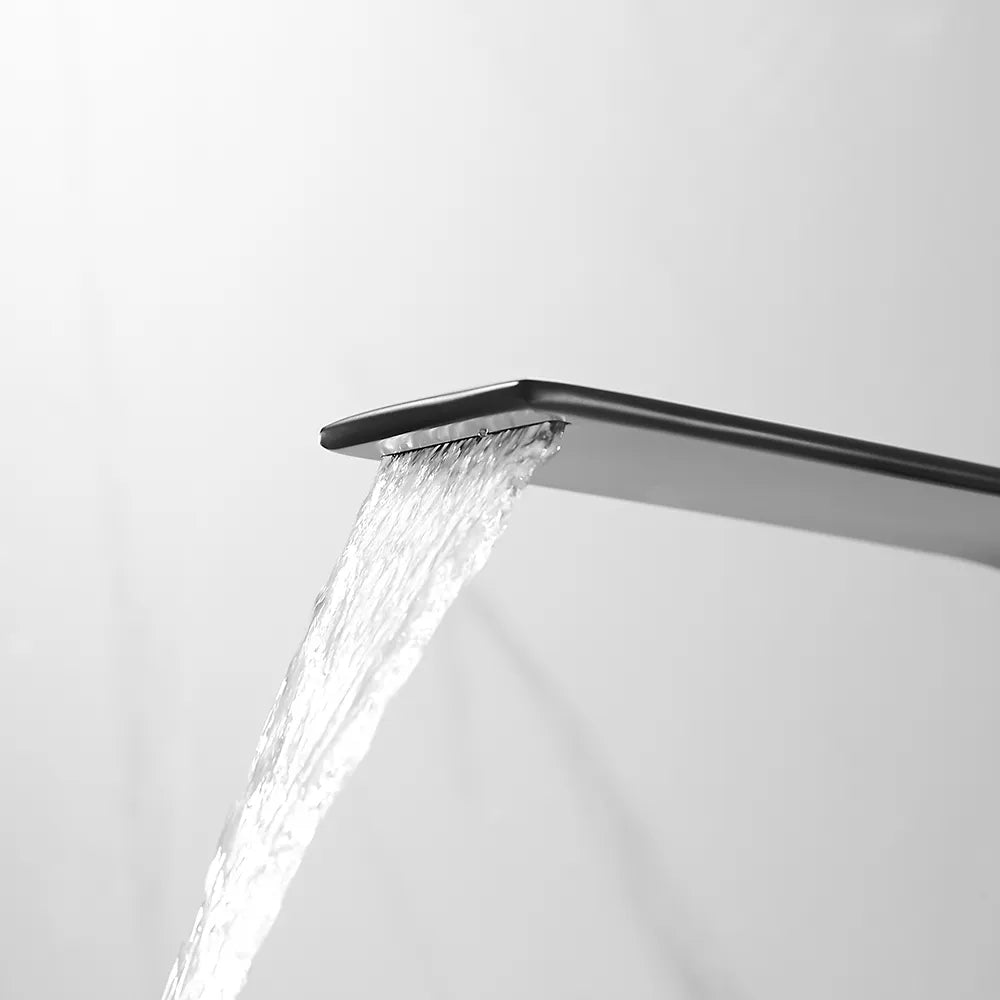 Black & Chrome Single-Handle Waterfall Arc Sink Faucet, Solid Brass