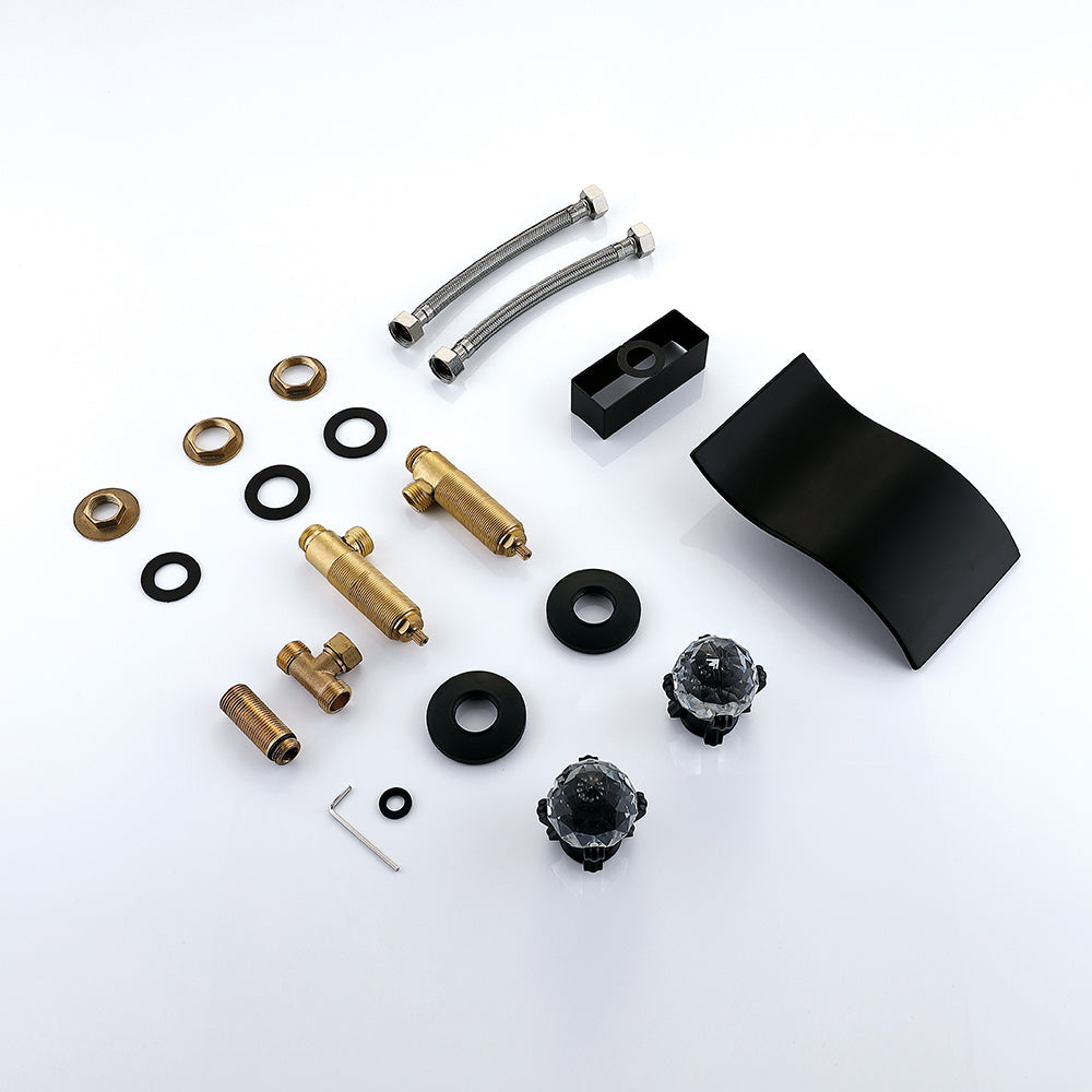 Solid Brass Deck-Mount Sink Faucet with 2 Crystal Handles