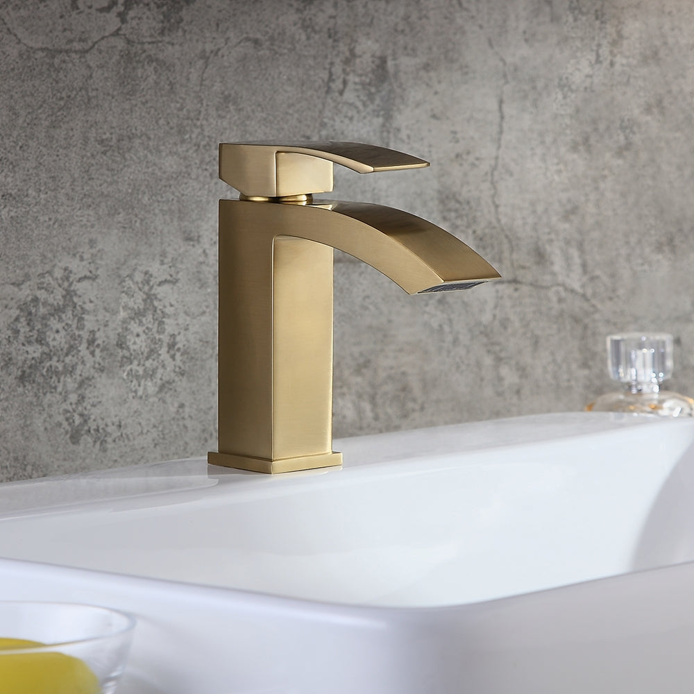 Single-Hole Deck-Mounted Sink Faucet, Gold Brushed Brass for Bathroom