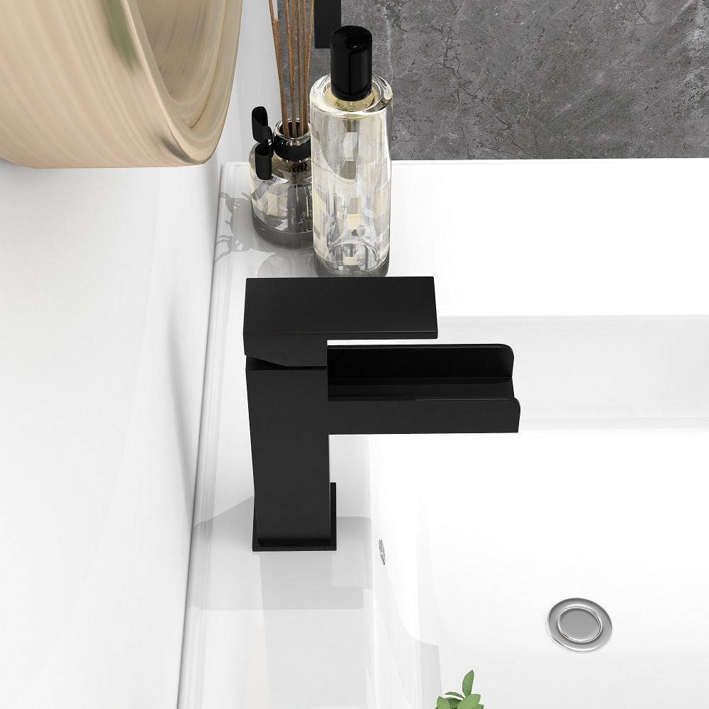 Stylish Black Finish Waterfall 1-Hole Single-Handle Sink Faucet, Made of Solid Brass