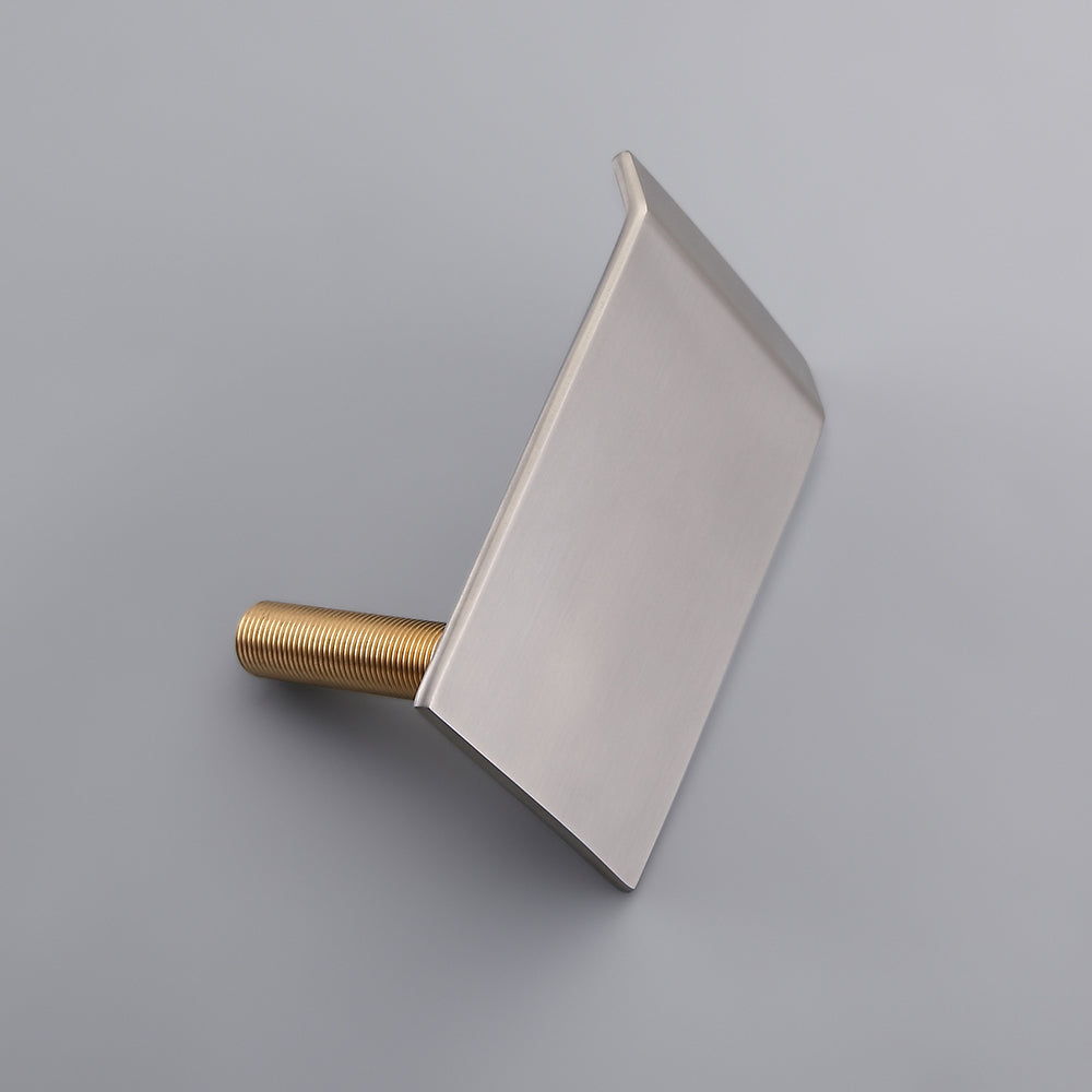 Brushed Nickel Widespread Bathroom Sink Faucet with Square Waterfall Spout and Double Handles