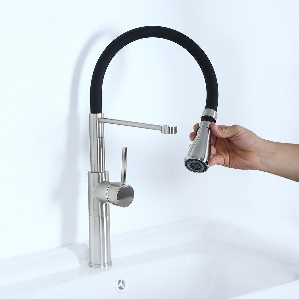 Brushed Nickel Kitchen Faucet with Single Hole, One-Handle, and Pull-Out Spout