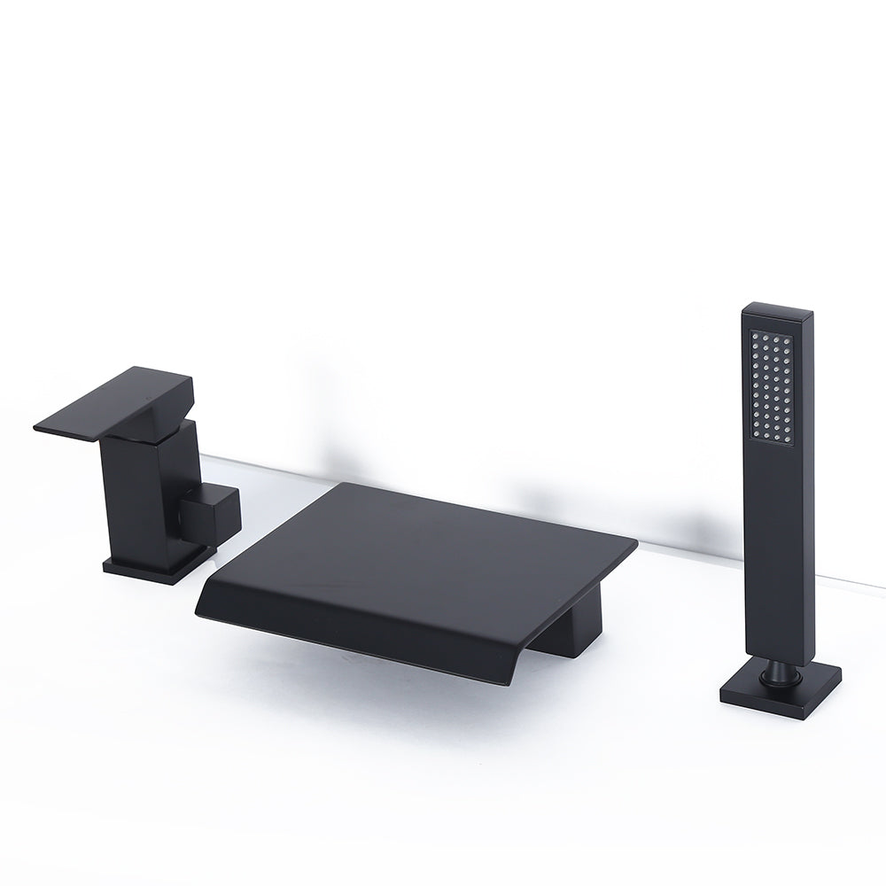 Matte Black Roman Tub Filler Faucet with Hand Shower, Solid Brass Construction