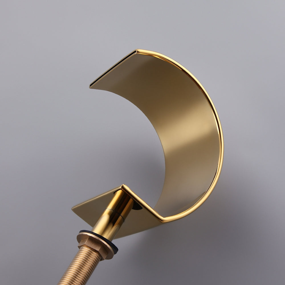 Modern Waterfall Widespread 2-Handle Sink Faucet in Gold Solid Brass