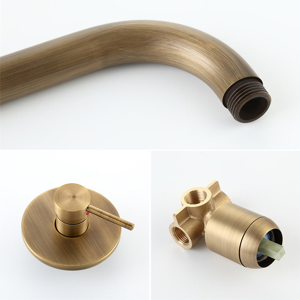 Round Rain Showerhead, Wall-Mount Shower System in Antique Brass, Solid Brass