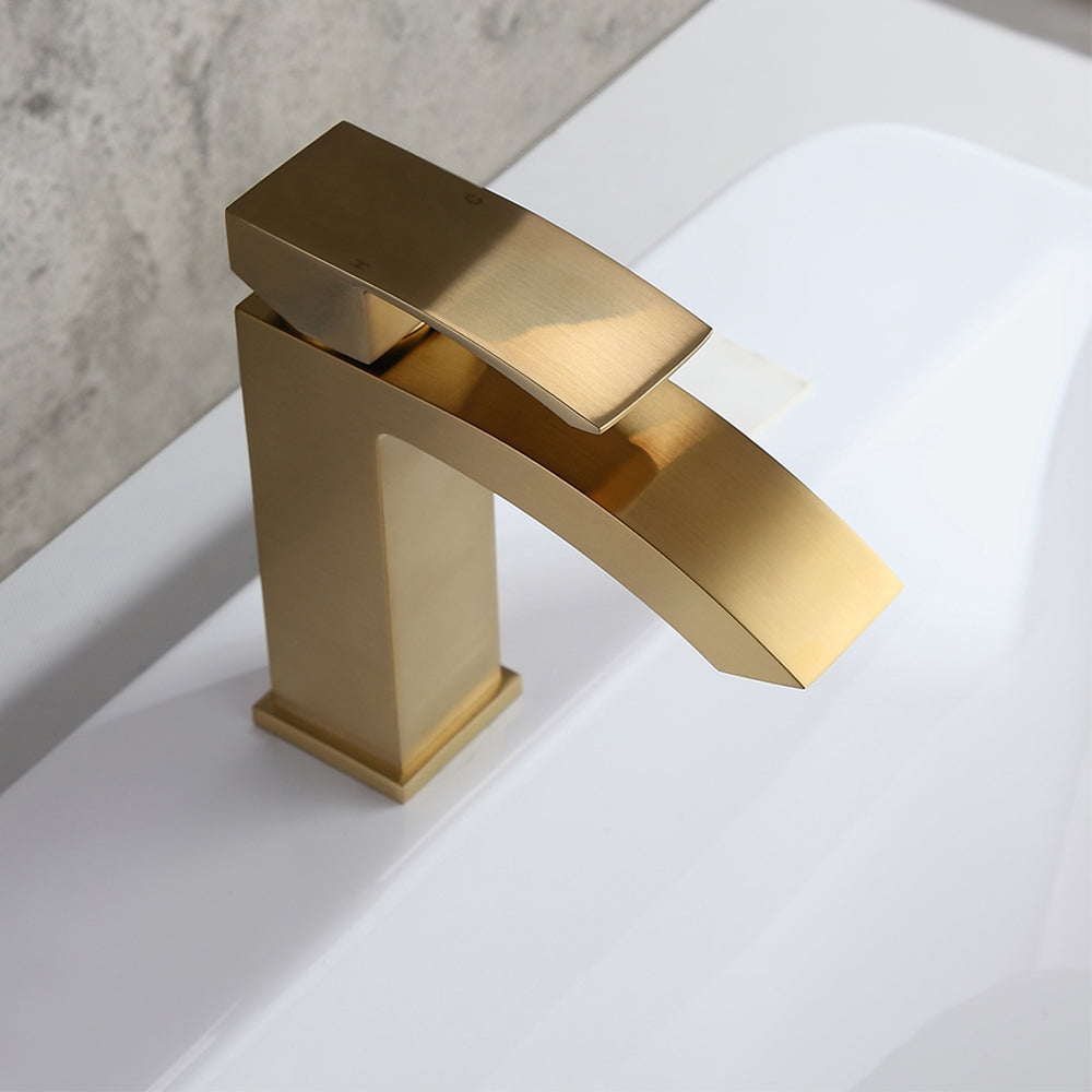 Single-Hole Deck-Mounted Sink Faucet, Gold Brushed Brass for Bathroom