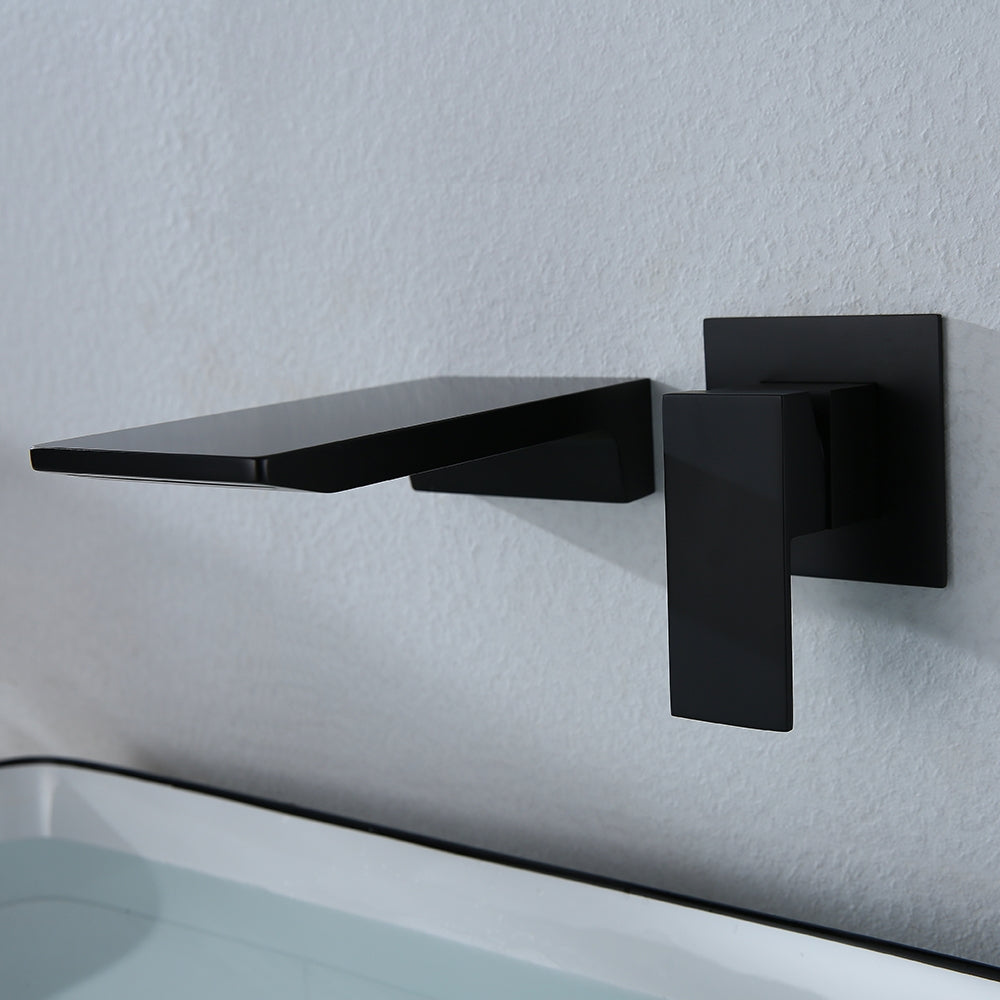 Sleek Black Waterfall Sink Faucet, Wall-Mounted, Single-Handle