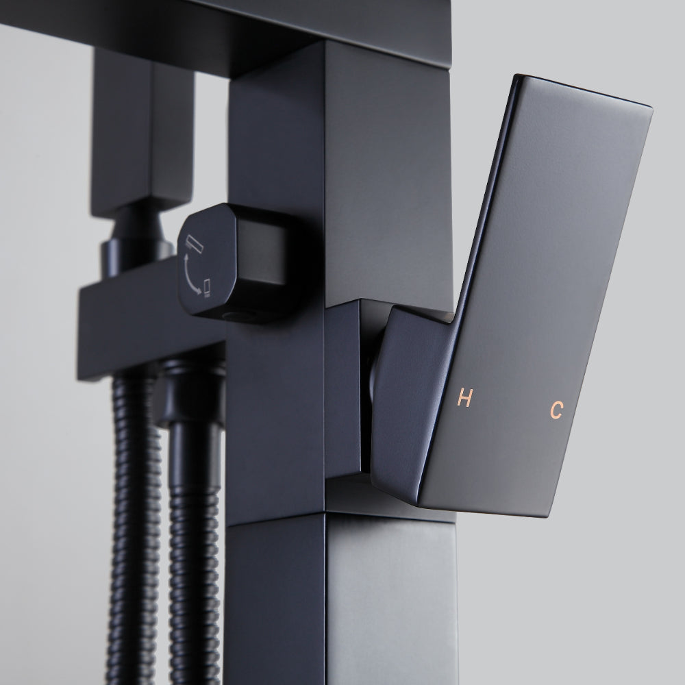 Modern Matte Black 1-Handle Freestanding Bathtub Faucet with Hand Shower, Solid Brass