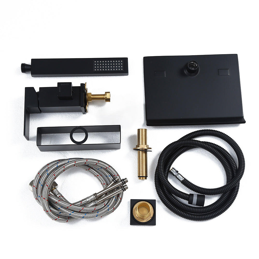 Matte Black Roman Tub Filler Faucet with Hand Shower, Solid Brass Construction