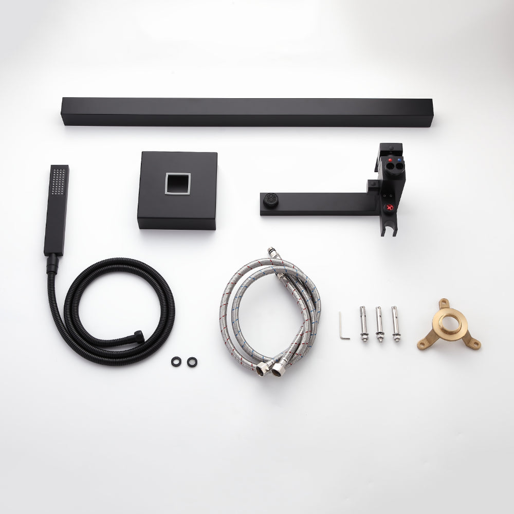 Modern Matte Black 1-Handle Freestanding Bathtub Faucet with Hand Shower, Solid Brass