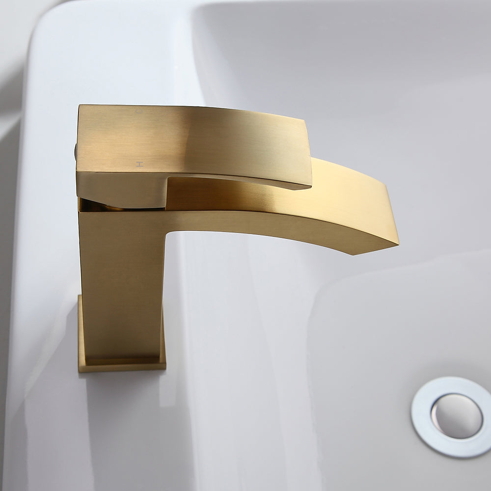 Single-Hole Deck-Mounted Sink Faucet, Gold Brushed Brass for Bathroom