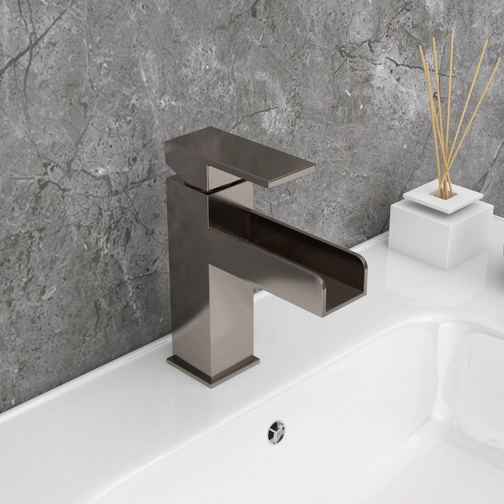 Stylish Black Finish Waterfall 1-Hole Single-Handle Sink Faucet, Made of Solid Brass