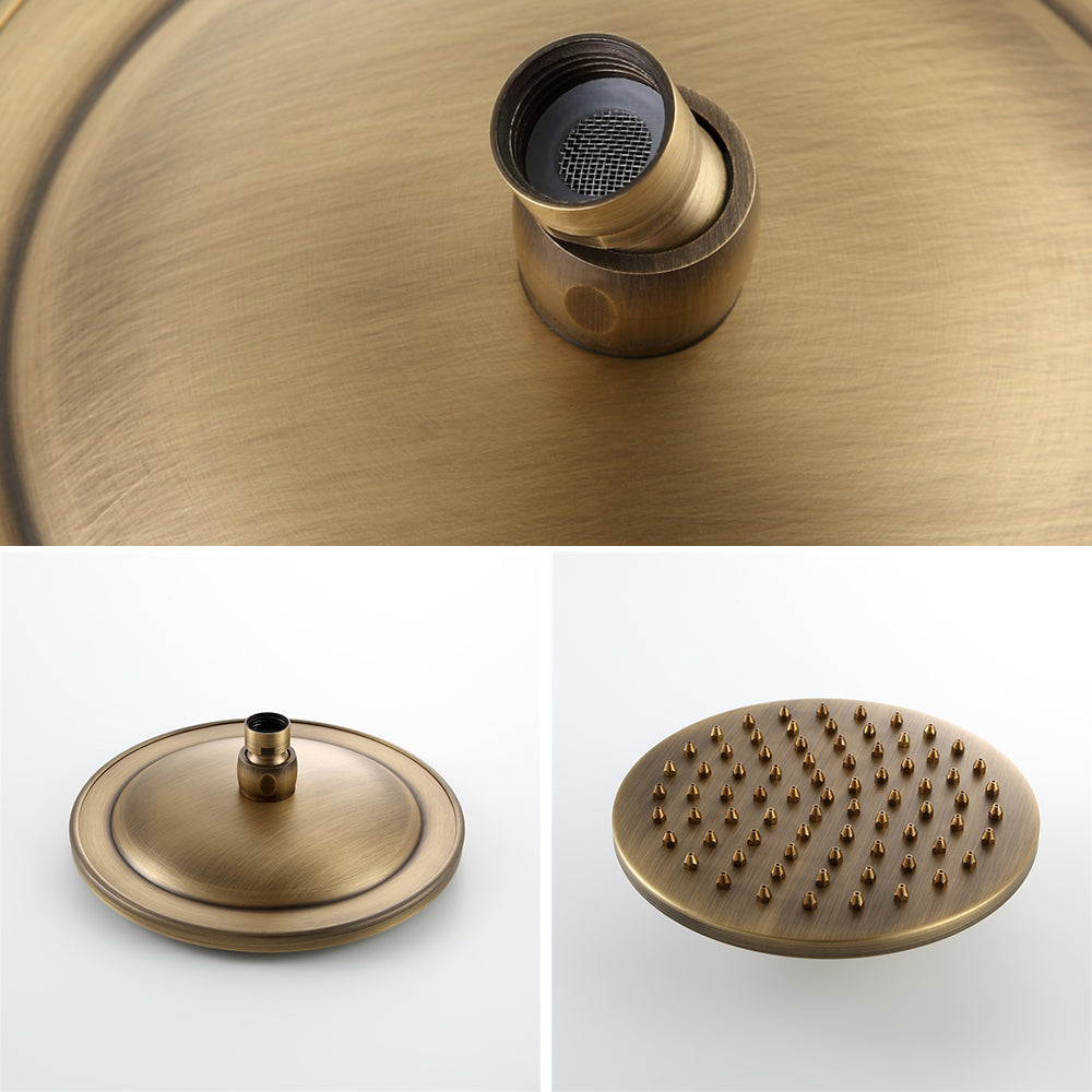 Round Rain Showerhead, Wall-Mount Shower System in Antique Brass, Solid Brass