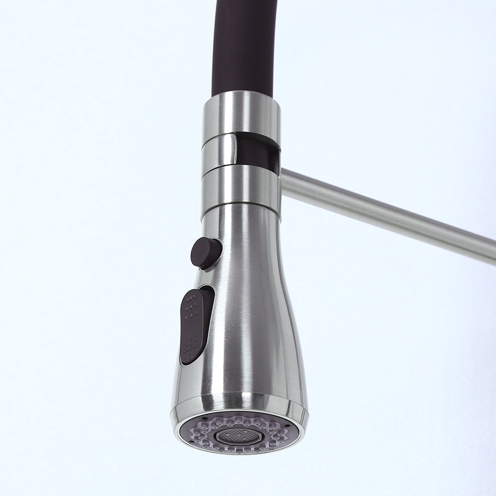 Brushed Nickel Kitchen Faucet with Single Hole, One-Handle, and Pull-Out Spout