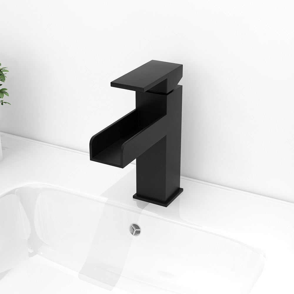 Stylish Black Finish Waterfall 1-Hole Single-Handle Sink Faucet, Made of Solid Brass