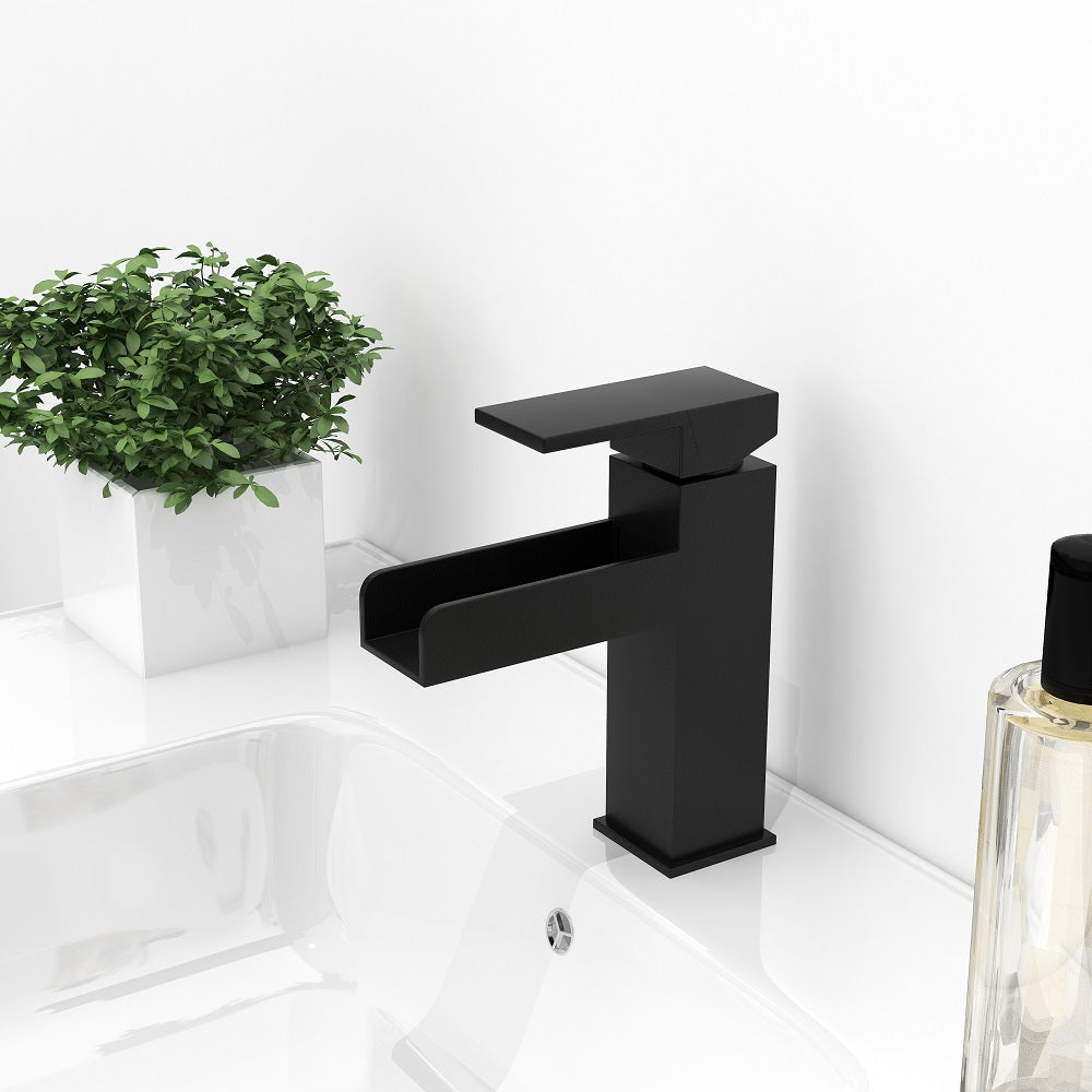 Stylish Black Finish Waterfall 1-Hole Single-Handle Sink Faucet, Made of Solid Brass