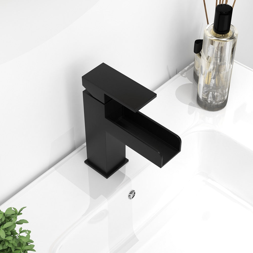 Stylish Black Finish Waterfall 1-Hole Single-Handle Sink Faucet, Made of Solid Brass