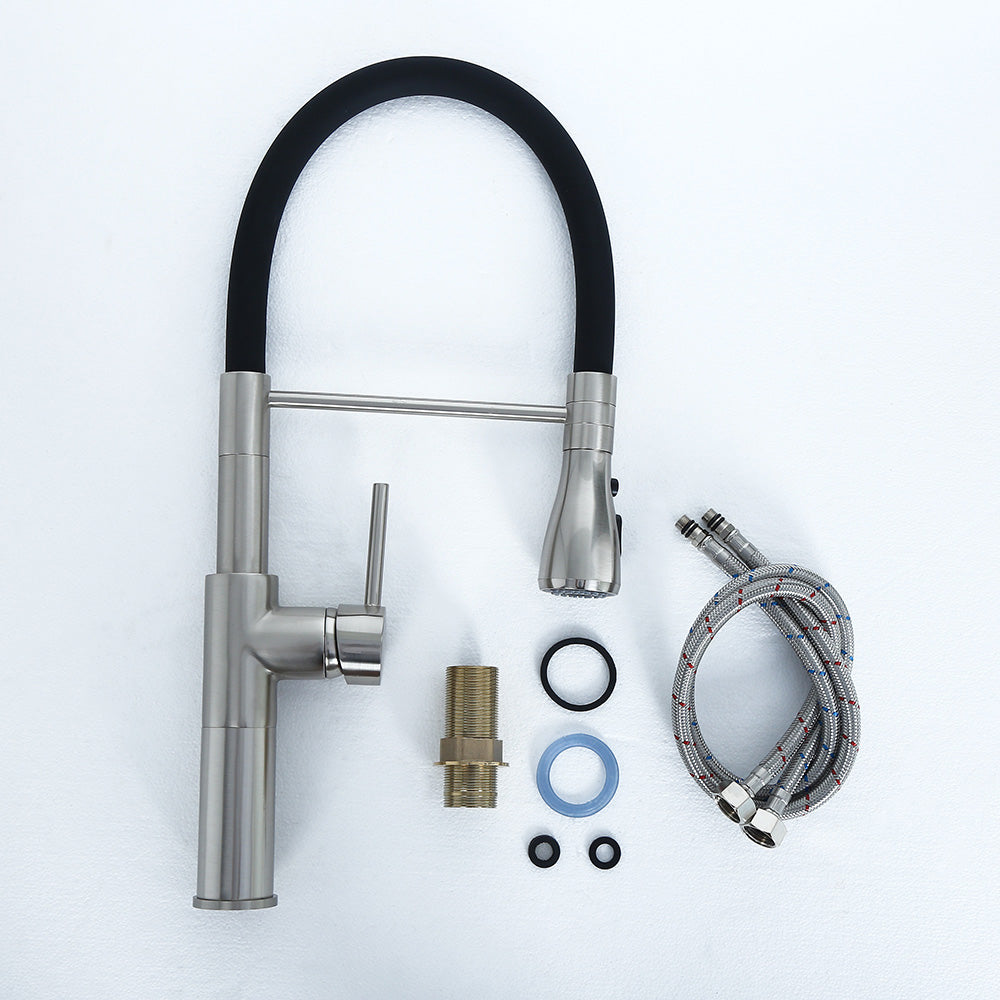 Brushed Nickel Kitchen Faucet with Single Hole, One-Handle, and Pull-Out Spout