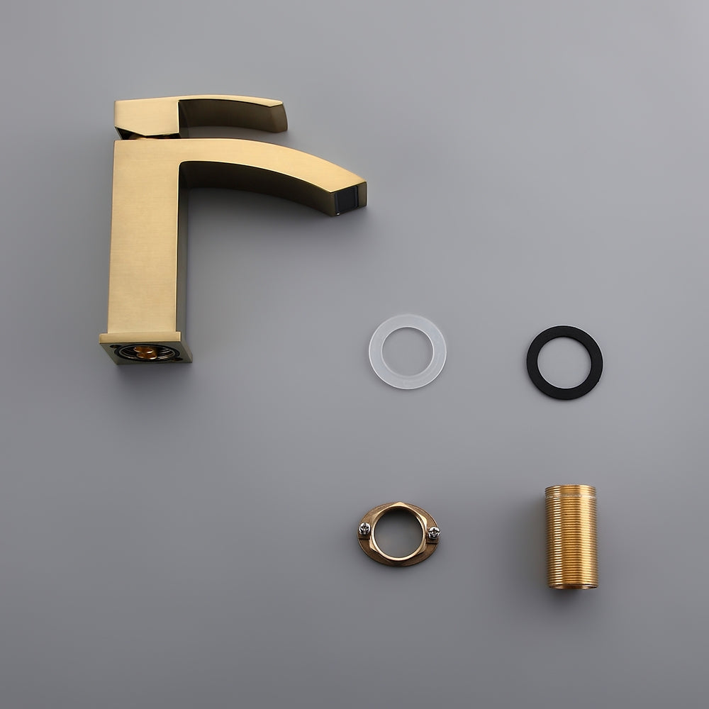 Single-Hole Deck-Mounted Sink Faucet, Gold Brushed Brass for Bathroom