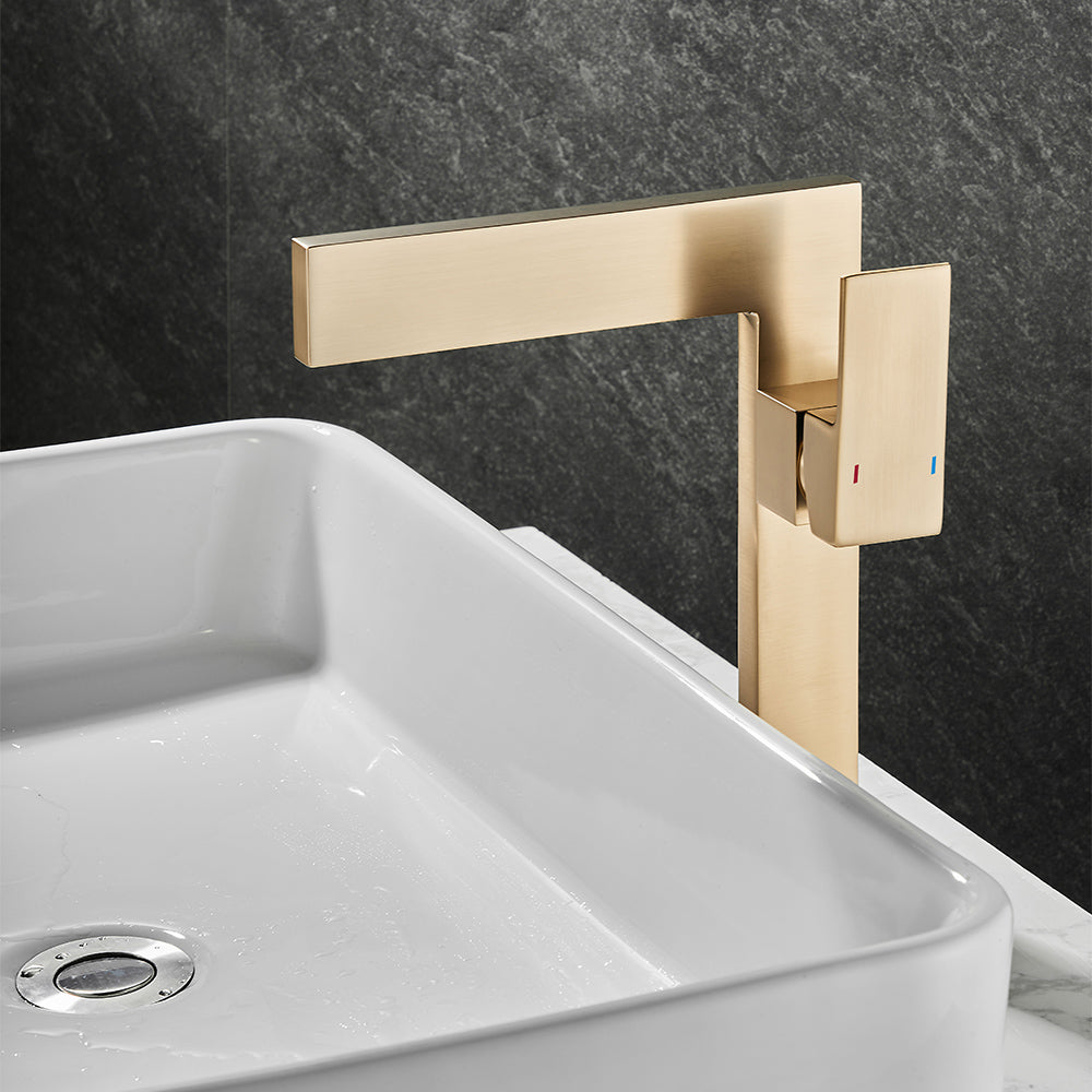 Black Ultra-Thin Single-Handle Waterfall Vessel Sink Faucet, Solid Brass