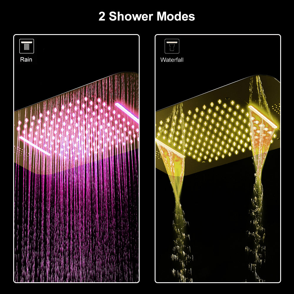 23" Gold Thermostatic Wall-Mounted Shower System with Four Functions